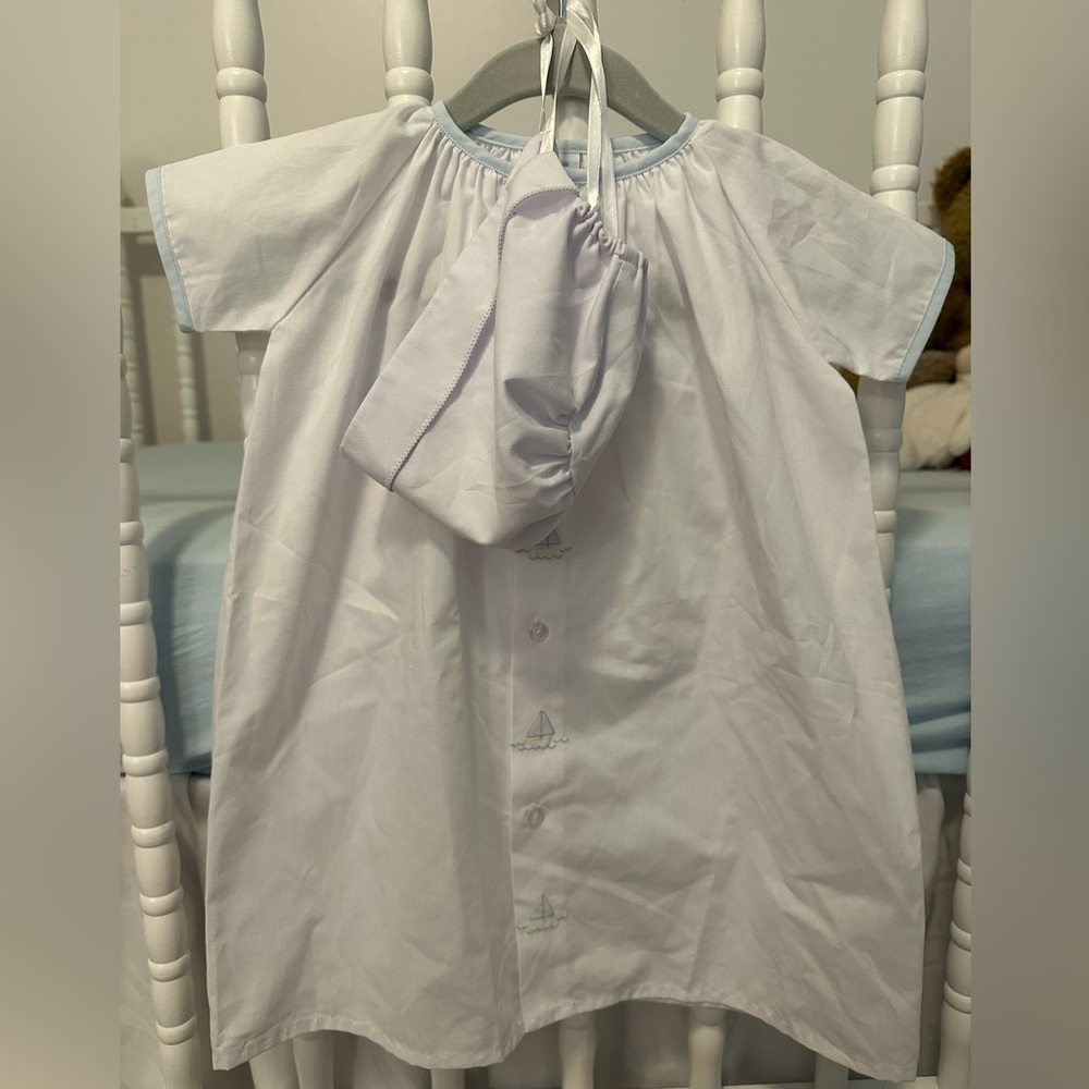 Auraluz Embroidered Sailboat Daygown and Bonnet
